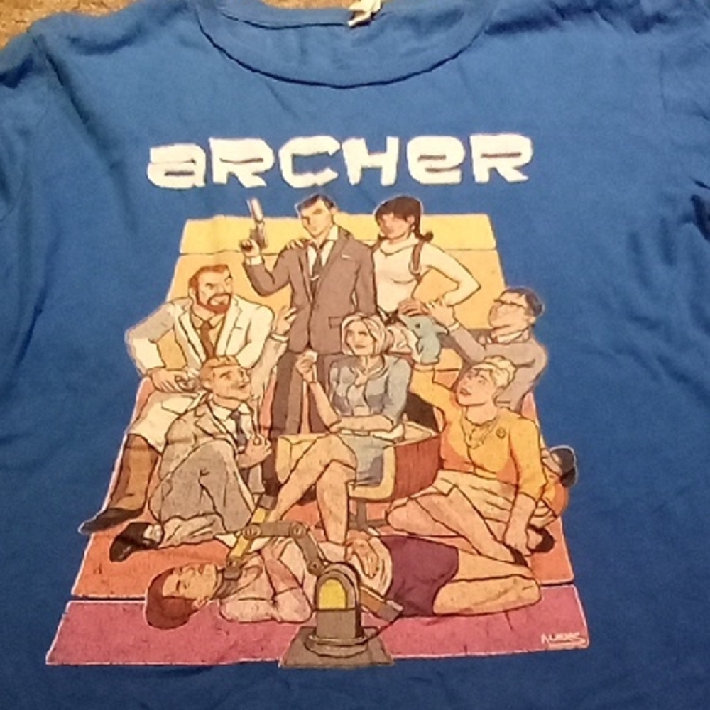 Men's Blue Vintage Large Archer TV Show Animated Cartoon Shirt